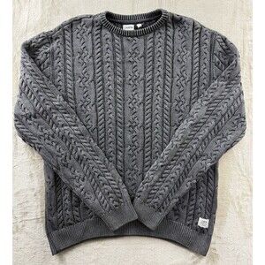 Katin Fisherman Sweater Men’s Small Cable Knit Crew Neck Long Sleeve Dk Gray